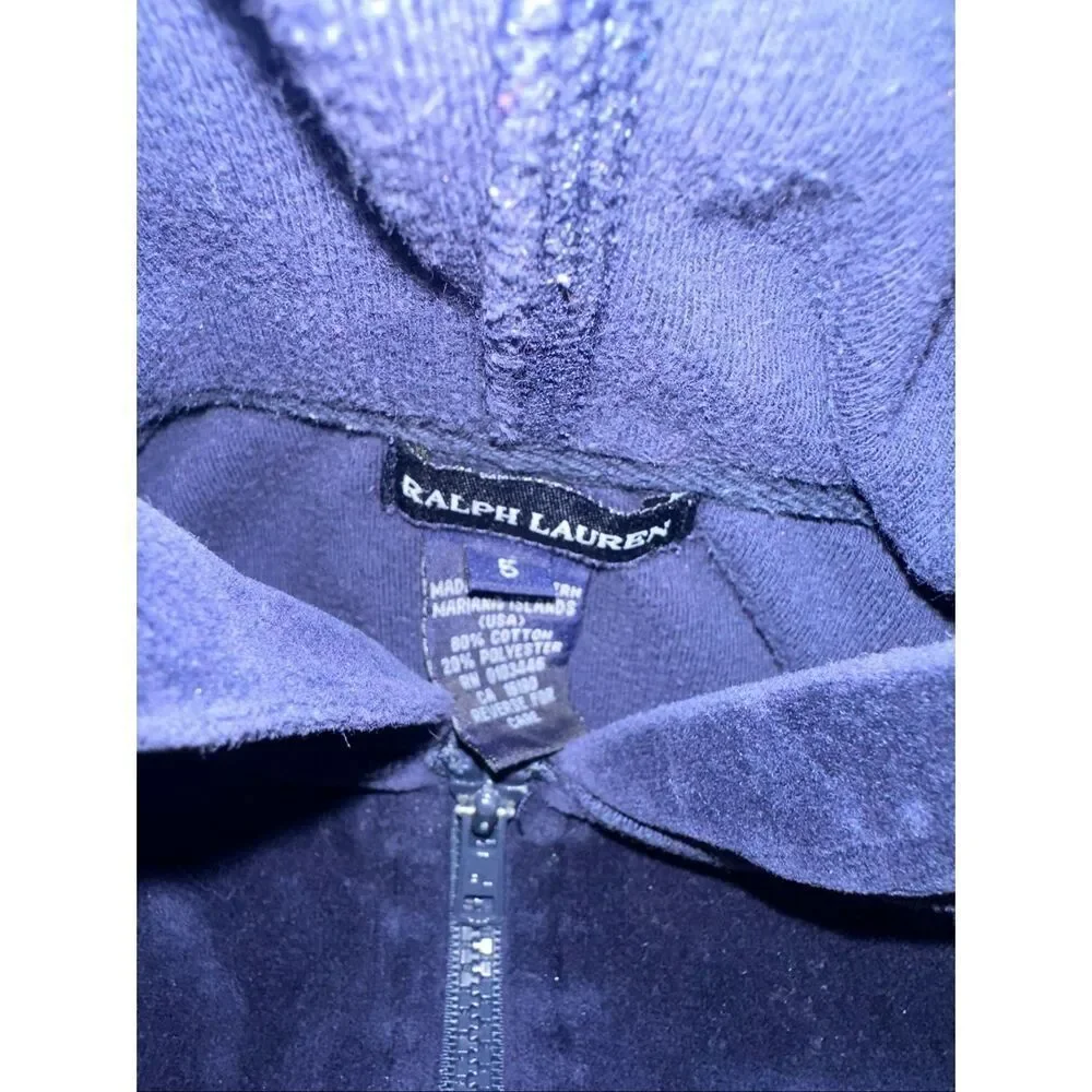 Ralph Lauren velour zip-up hoodie jacket Blue girls size 5 toddler